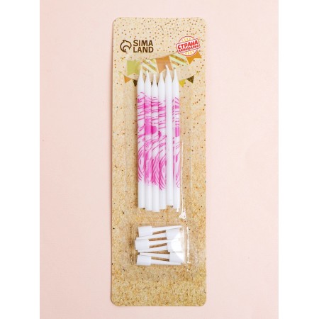 Candles for the cake "wavy lines", 6 pcs, white with pink-4