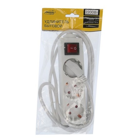 Luazon Lighting extension cord, 3 sockets, 1.8 m, 10 A, 2200 W, 3x1.5 mm2, with salary, with off.-2