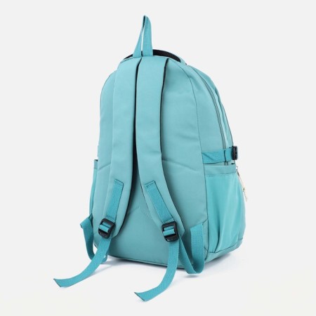 A backpack with a zipper, 4 external pockets, turquoise color-3