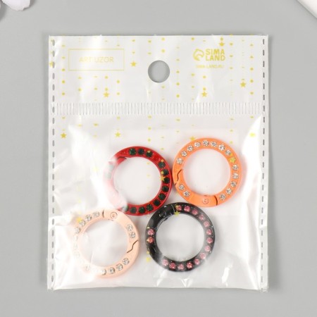 Carabine metal, plastic "Ring with rhinestones" MIX 2.5x2.5 cm-4