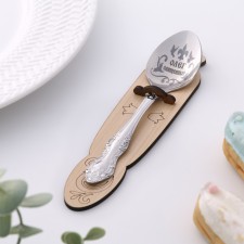 A spoon is registered, tea, with an engraving 