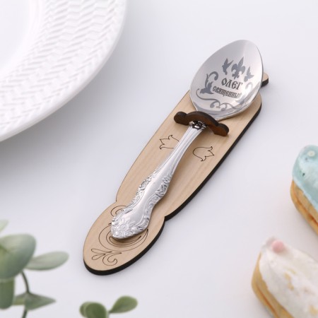 A spoon is registered, tea, with an engraving "Oleg", h = 14