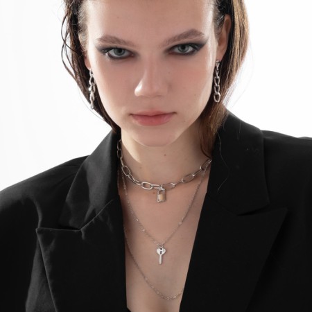 Earrings Metal "Chains" semicircle, color silver-2