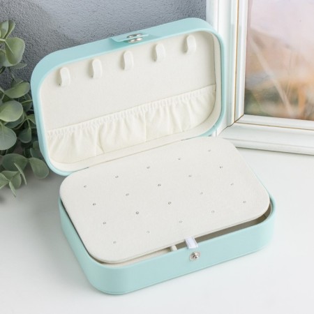 Casket to the leatherette for jewelry "Matte surface" turquoise 16x11x5 cm-1