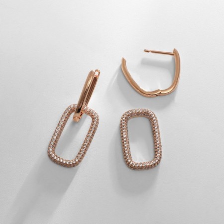 Earrings with rhinestones Xuping lady, white color in pink gold-2