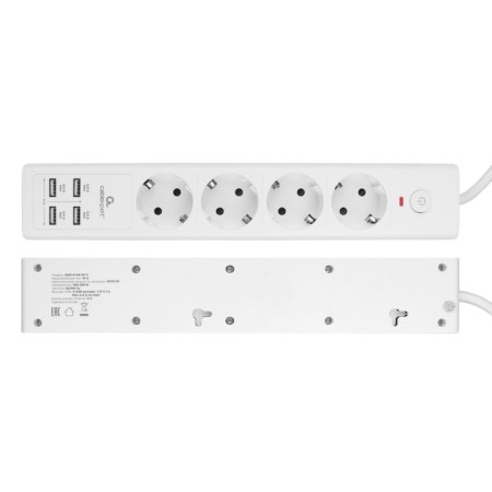 Network filter Cablexpert Exnovo Exn-4-U4-W-2, 4P, 16A, 4xUSB, 3.1A, 2M, Ur. Protection 4+, White