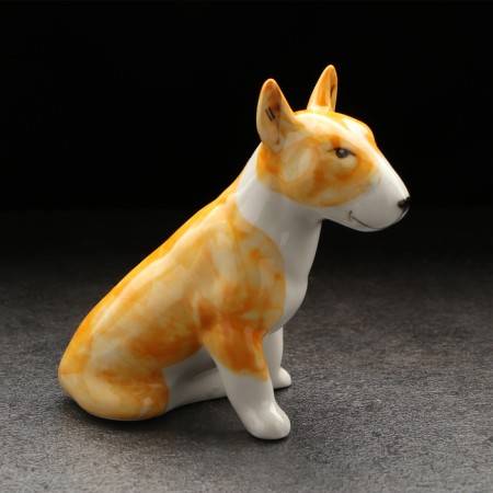 Porcelain figurine "Bulterier", red-white, 9x5 cm-3
