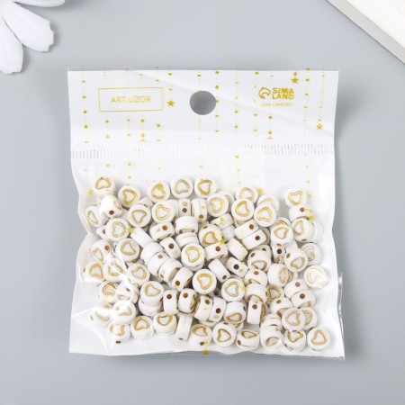 A set of beads for creativity plastic "Golden heart in the circle" White 20 g 0.3x0.7x0.7 cm-5