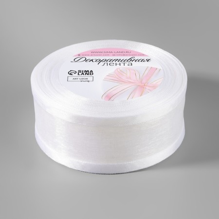 Decorative tape, nylon/satin, 40 mm, 18 ± 1 m, white color-1