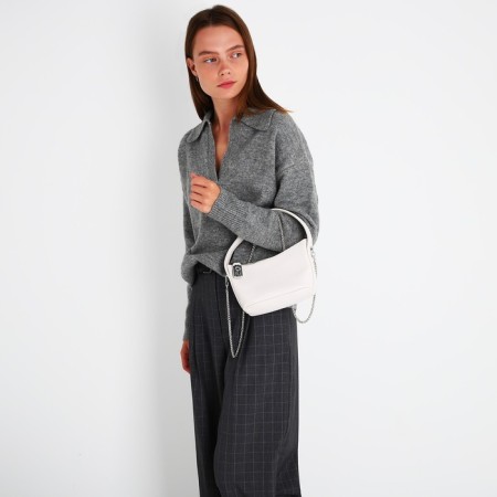 Baget bag with zipper, chain, white color-10