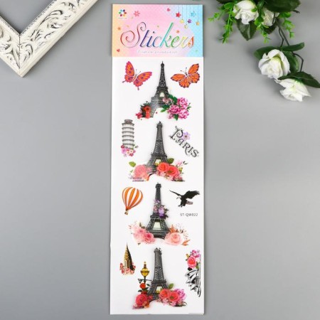 Plastic sticker "Eiffel Tower" Silver lines mix 42.5x12.5 cm-3