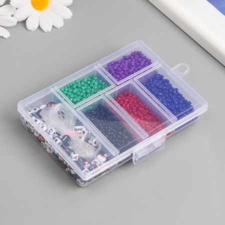 Glass 8/0 in the box "Dark" beads + thread 0.8 mm 5 m 12x8.4x2.2 cm-2