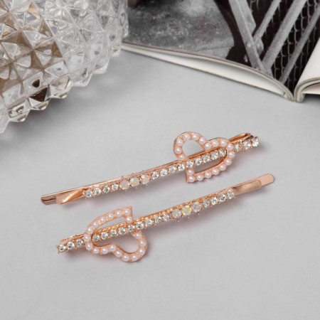Invisible hair "Gloria" (set 2 pcs) heart, 6 cm, pink gold