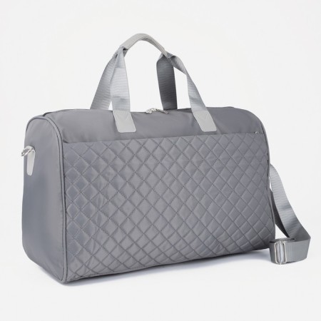 Road bag with lightning, external pocket, long belt, suitcase holder, gray color.