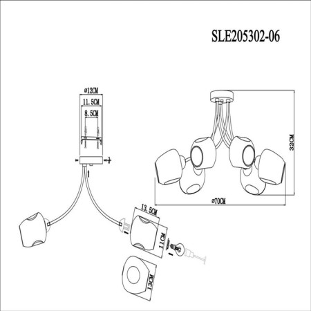 Ceiling EVOLUCE lamp. Sle205302-06. Besano. 6x40 watts, E14, 70x70x32 cm, bronze color, black-7