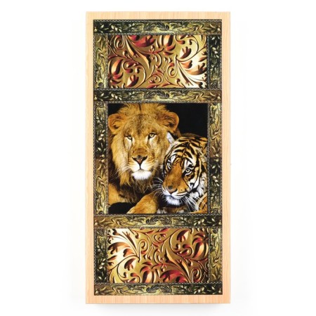 Backgammon "lion and tiger", wooden board 50 x 50 cm, with a field for playing checkers-6