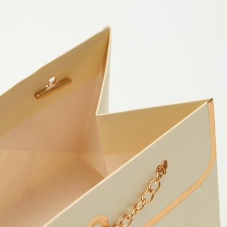 Packet for flowers, handle chain, "cream", with gold embossing, 15 x 10.5 x 10 cm-3