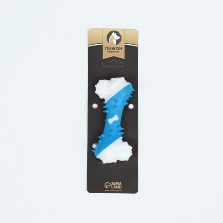 Two -layer toy (hard and soft plastic) "bone", 12 cm, blue-3
