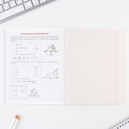 An objective note 48 sheets, A5, objects, with reference materials “September 1: Geometry”, cover coated cardboard 230 gr., Inner block in a cage 80 gr., Whiteness up to 80%, block No. 2.-2