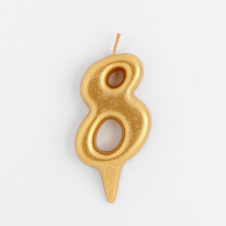 Candle for the cake figure "Oval" Golden "8", large, 5.5 cm-1