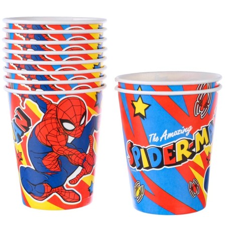 A set of paper utensils, on 6 people "Happy Birthday", a man spiderman-5