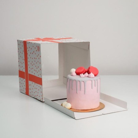 Box for a cake with a window, confectionery packaging "from the bottom of the heart" 30 x 30 x 30 cm-4