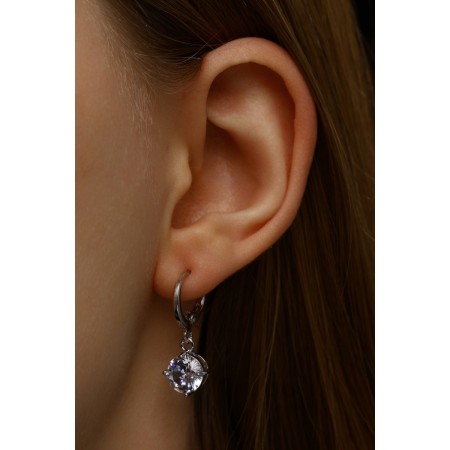 Earrings with bloom rhinestones hanging, white color in silver-6