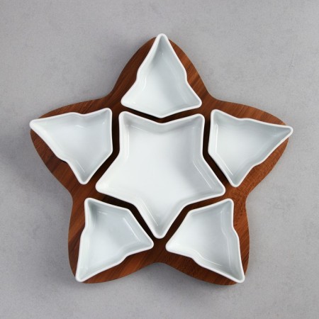 Menzhitsa "Stars", 5 pcs: 200 ml, 1 pc: 500 ml, wooden base, porcelain, Iran-3
