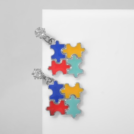 Emall Earrings "Puzzle", colored in silver