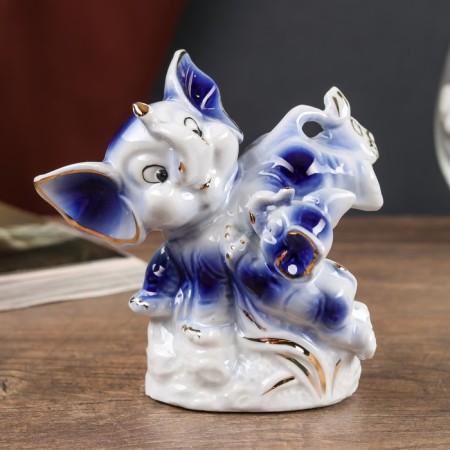 Souvenir Ceramics "Games Slonets" Blue with gold 10x6x10.2 cm