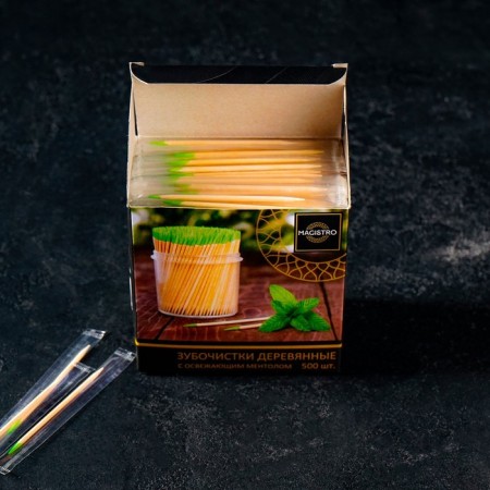 Toothpicks made of birch magistro, 500 pcs, menthol, in individual packaging, cardboard box-6