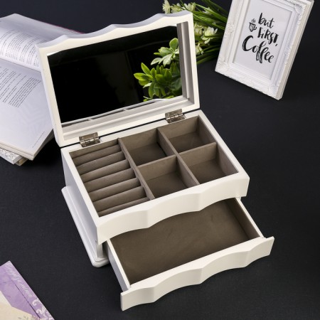 Casket wood for jewelry "Rose" white 12.5x16x25.5 cm-1