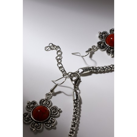 Set 2 objects: earrings, necklace "India", color in black silver, 32 cm-1