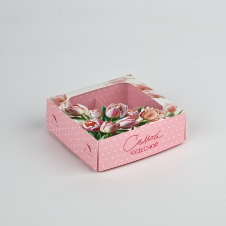 Box for sweets "Tender tulips", 10.5 x 10.5 x 3.5 cm