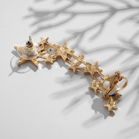 Earring "Kaff" Ten stars with rhinestones, white color in gold-2