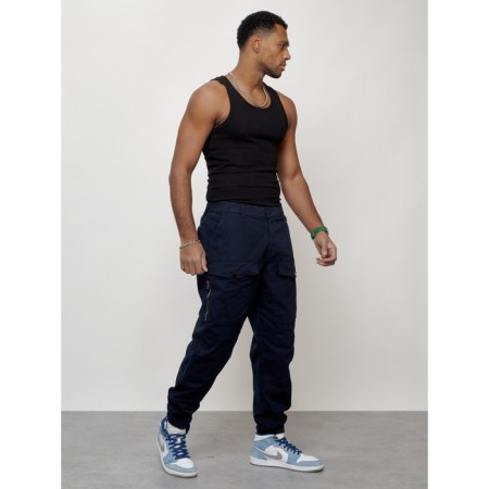 Cargo jeans men, size 46-48, dark blue color-10