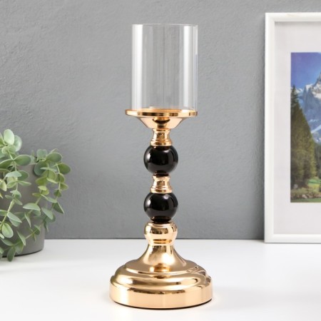 Climber Metal, glass for 1 candle "Black balls" black with gold 30x10x10 cm-1