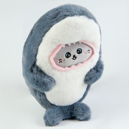 Soft toy "Cat" in a shark costume, 25 cm, gray color-5