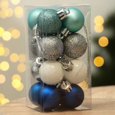 Christmas balls New Year, for the New Year, plastic, d = 3 cm, 16 pcs., The color is blue, silver, blue and white-2