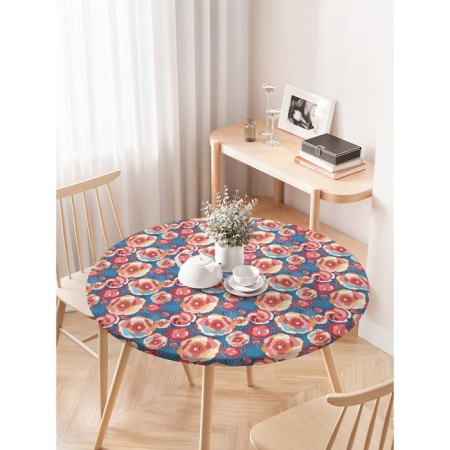 Tables on the table "Bright flowers", round, oxford, elastic band, size 120x120 cm, diameter 75-100 cm-2