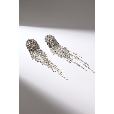 Hanging earrings with rhinestones "Hollywood" Waterfall, white color in silver, 8 cm-4