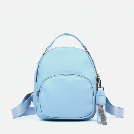 Women's backpack of artificial leather with lightning, 1 pocket, blue color