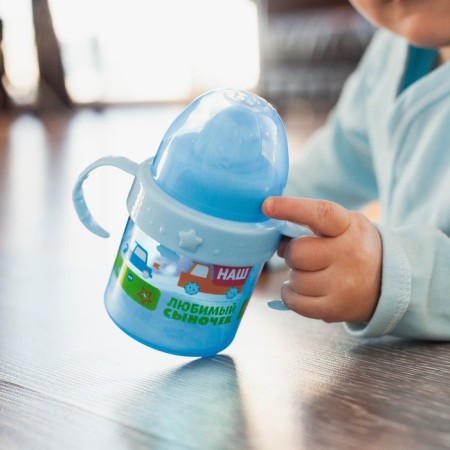 Children's stroke with solid nose "Son", 150 ml., With handles, blue color-1