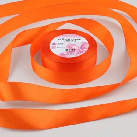 Satin tape, 25 mm × 23 ± 1 m, tangerine color №164