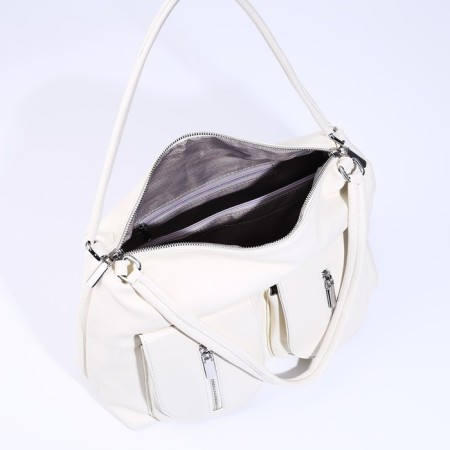 Luggage bag with a zipper, 3 outer pockets, white color-6