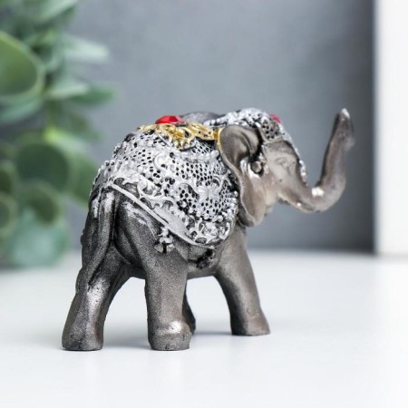 Souvenir Polystone "Elephant in the Golden Popone with Rubin" 5.5x8.5x3.2 cm-1