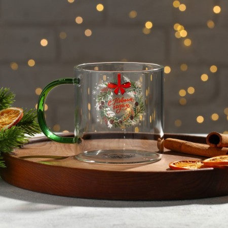Glass mug “Happy New Year. New Year's Wreath ", 350 ml-1