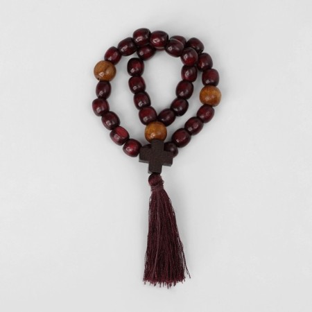 Parsing wooden "Orthodox" with a cross, brush, 33 beads, brown color-1