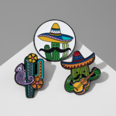 Set of icons (3pcs) "Cacti", colored in ferrous metal-2