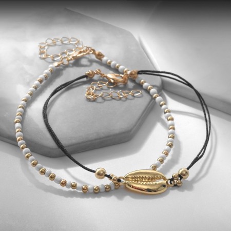 Bracelet on the leg set 2 pcs. "Sea", white color in gold, 28 cm-3